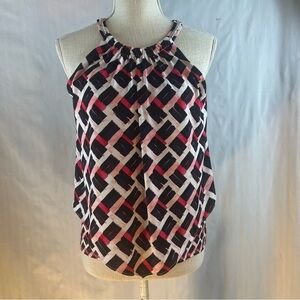 White House Black Market Black Red Pink Halter Look Chain Detail Jersey Top XS 👍